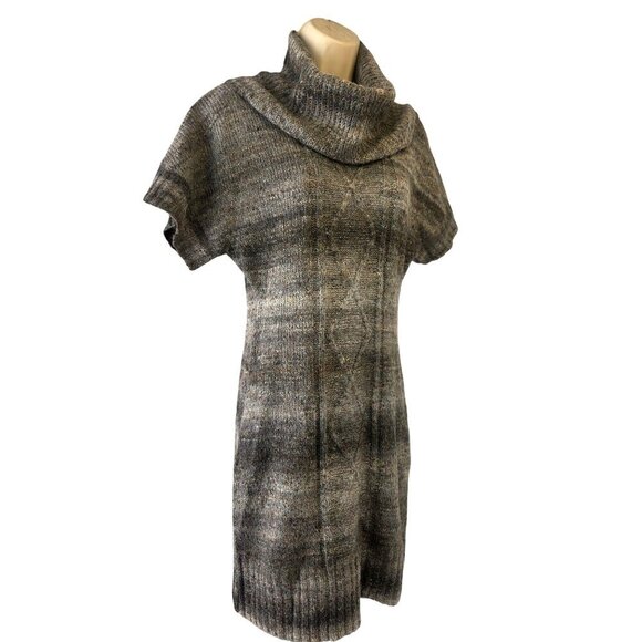 Ronni Nicole Cowl Neck Sweater Dress Sz S Short Slv Gray Tweed Cable Knit NEW - Picture 1 of 7